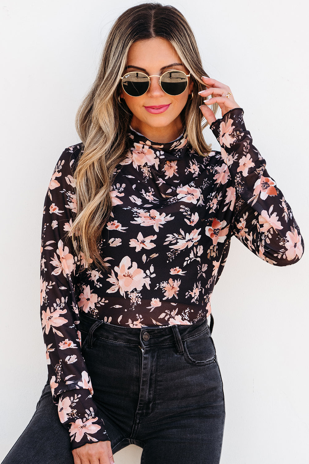 Women Floral Mesh Slim Top | Serelina
