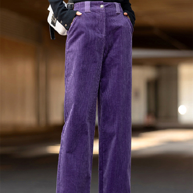 Women Wide Leg Pants Purple Corduroy | Elegant Style-2