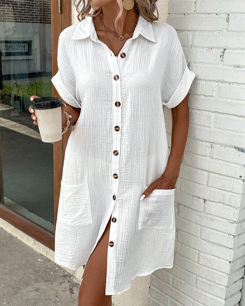 Women Button-Down Shirt Dress with Pockets | Avery