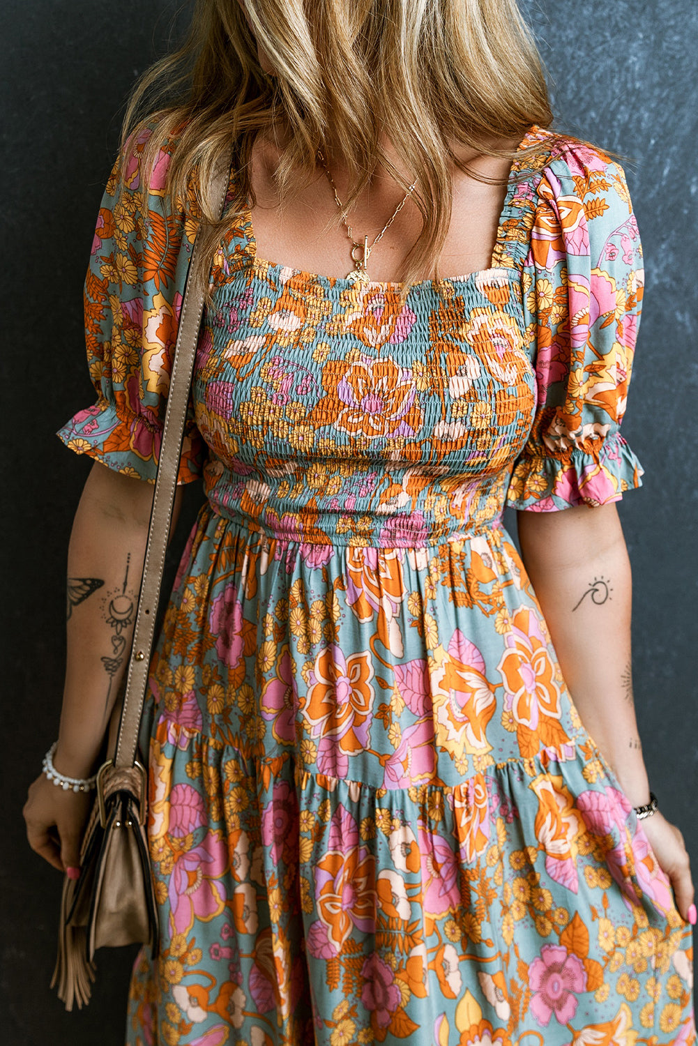 Women Smocked Puff Sleeve Floral Dress | Joan