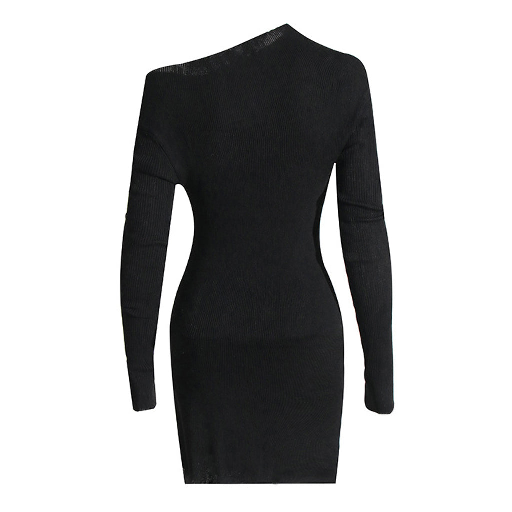 Women Asymmetrical Ribbed Knit Mini Sweater Dress | Kenzia