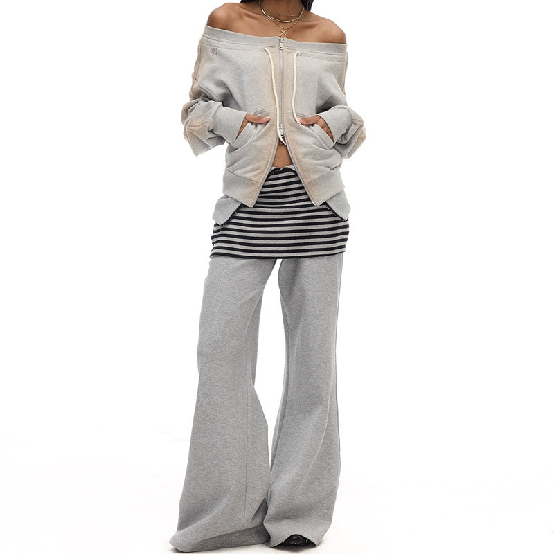 Women Wide Leg Pants Light Grey Polyester | Casual Chic-3