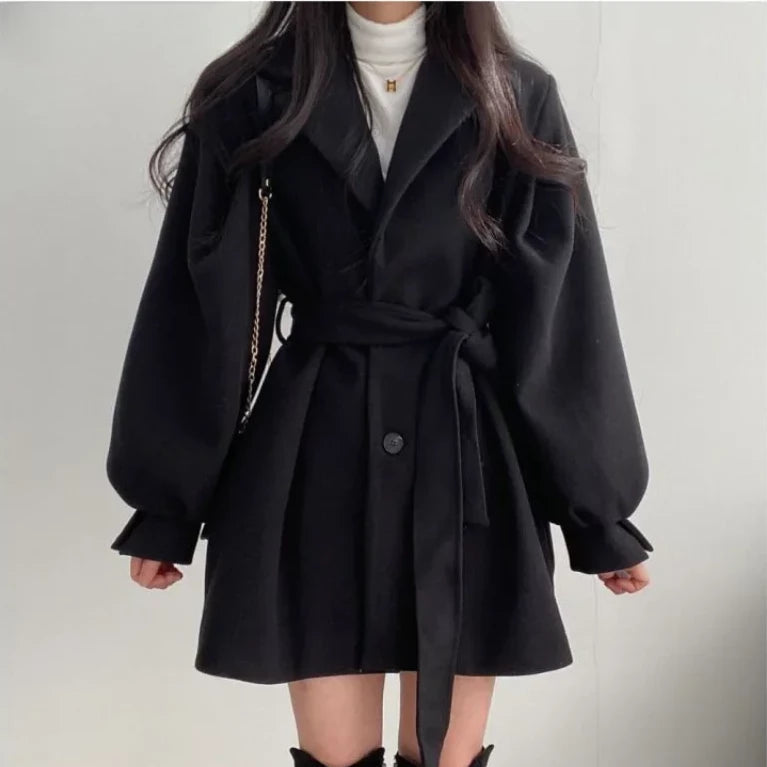 Women Short Coat Beige Wool Blend | Winter Elegance-3