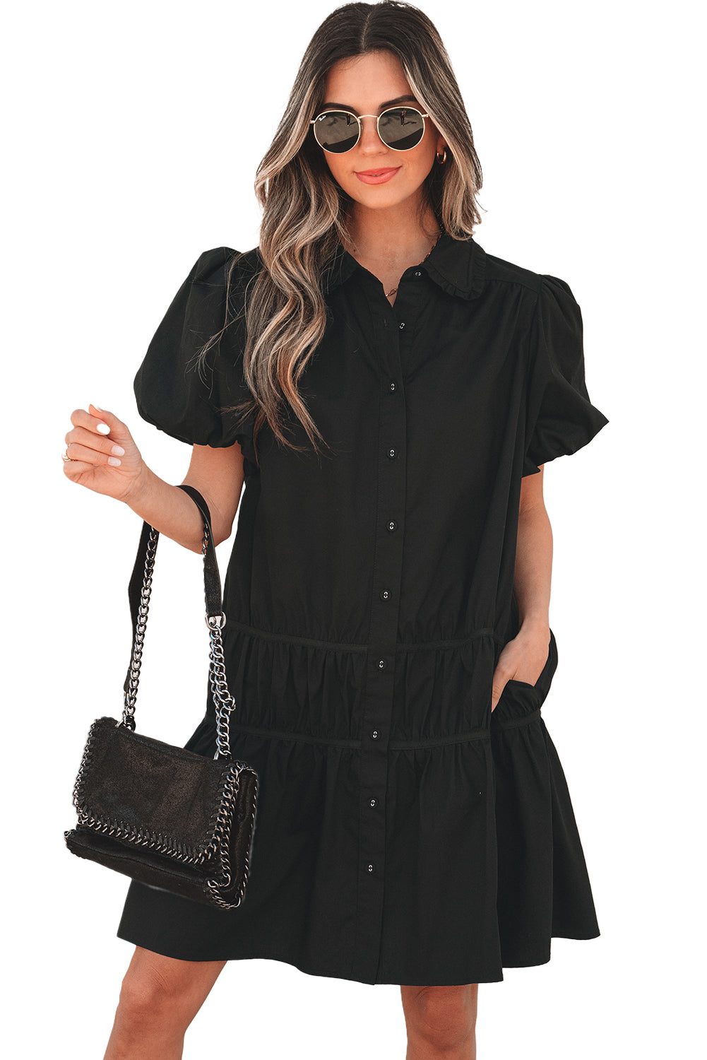 Women Puff Sleeve Shirt Dress | Noraly