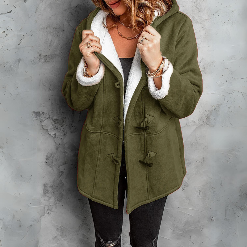 Women Toggle Button Sherpa Coat | Deni