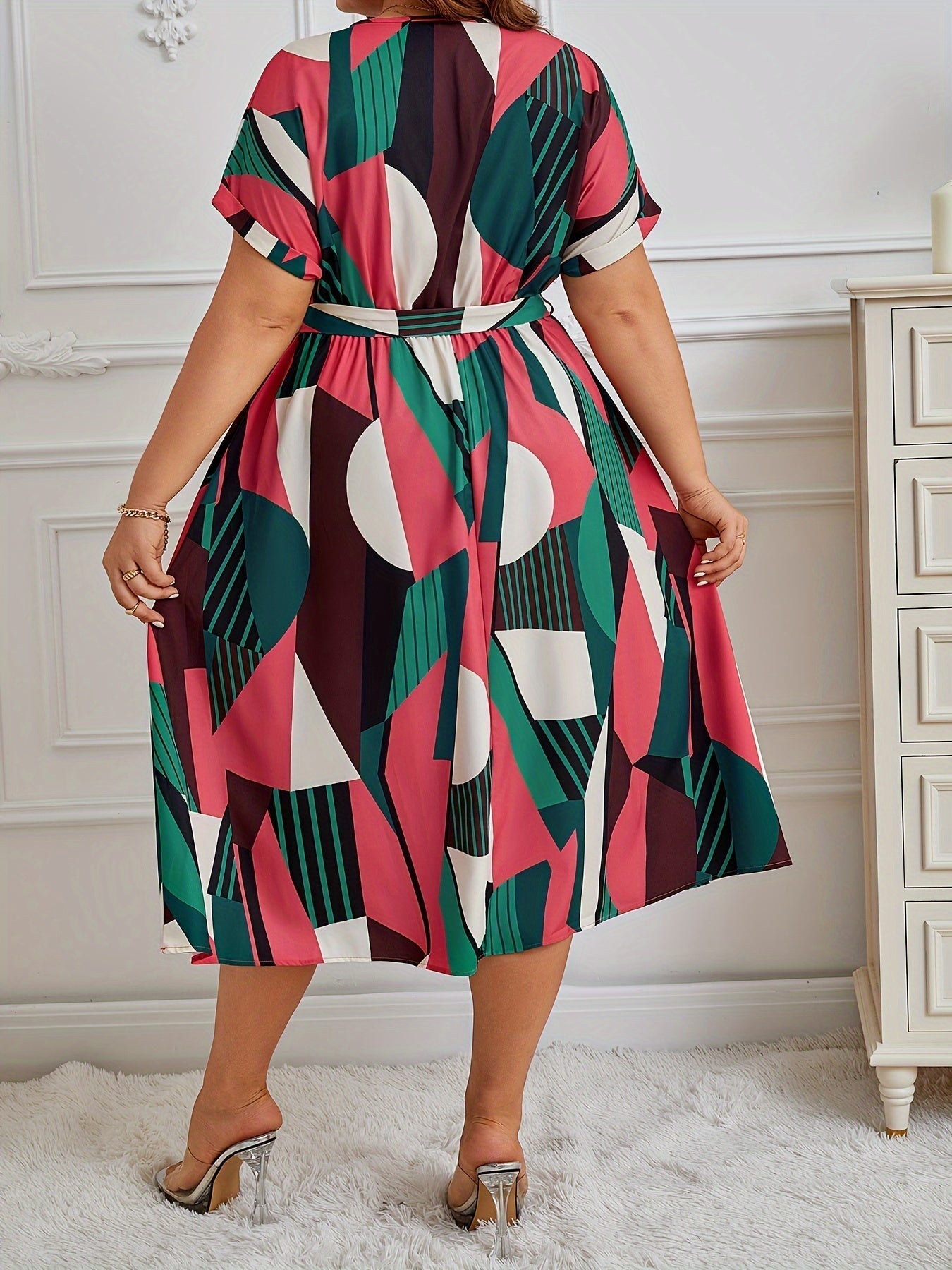 Belted Abstract Midi Dress | Orlena