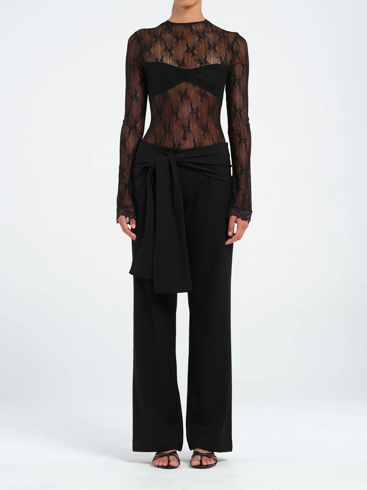 Women Wide Leg Pants Black Cotton Blend | Verner-2