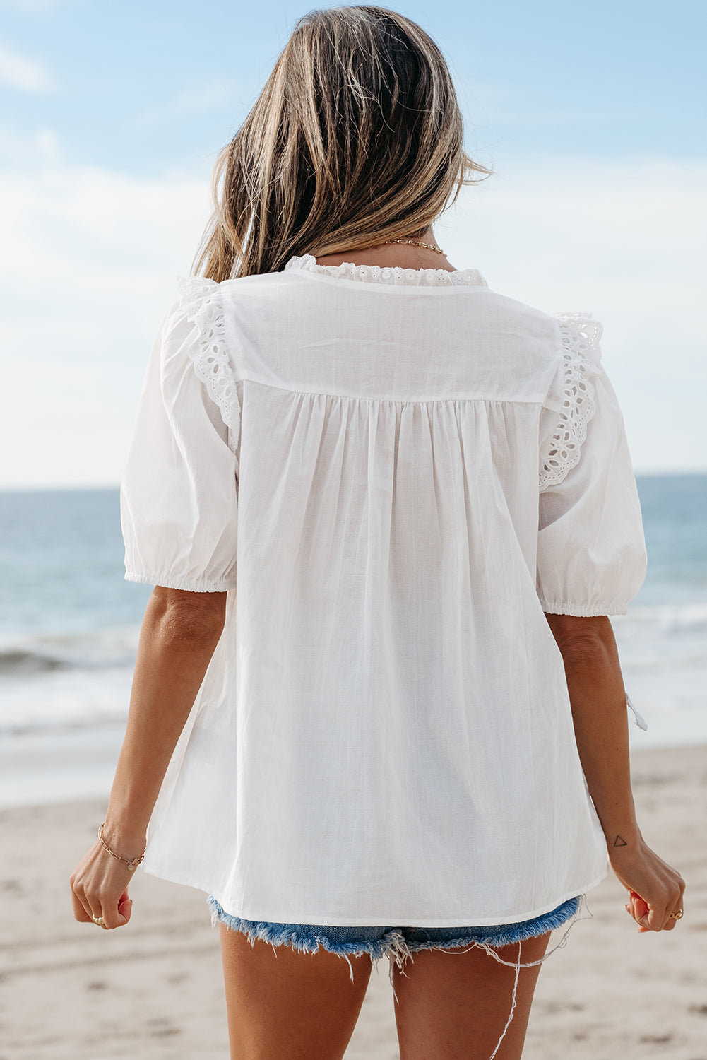 Women Blouse White Cotton Puff Sleeve Top | Elegant Charm-2