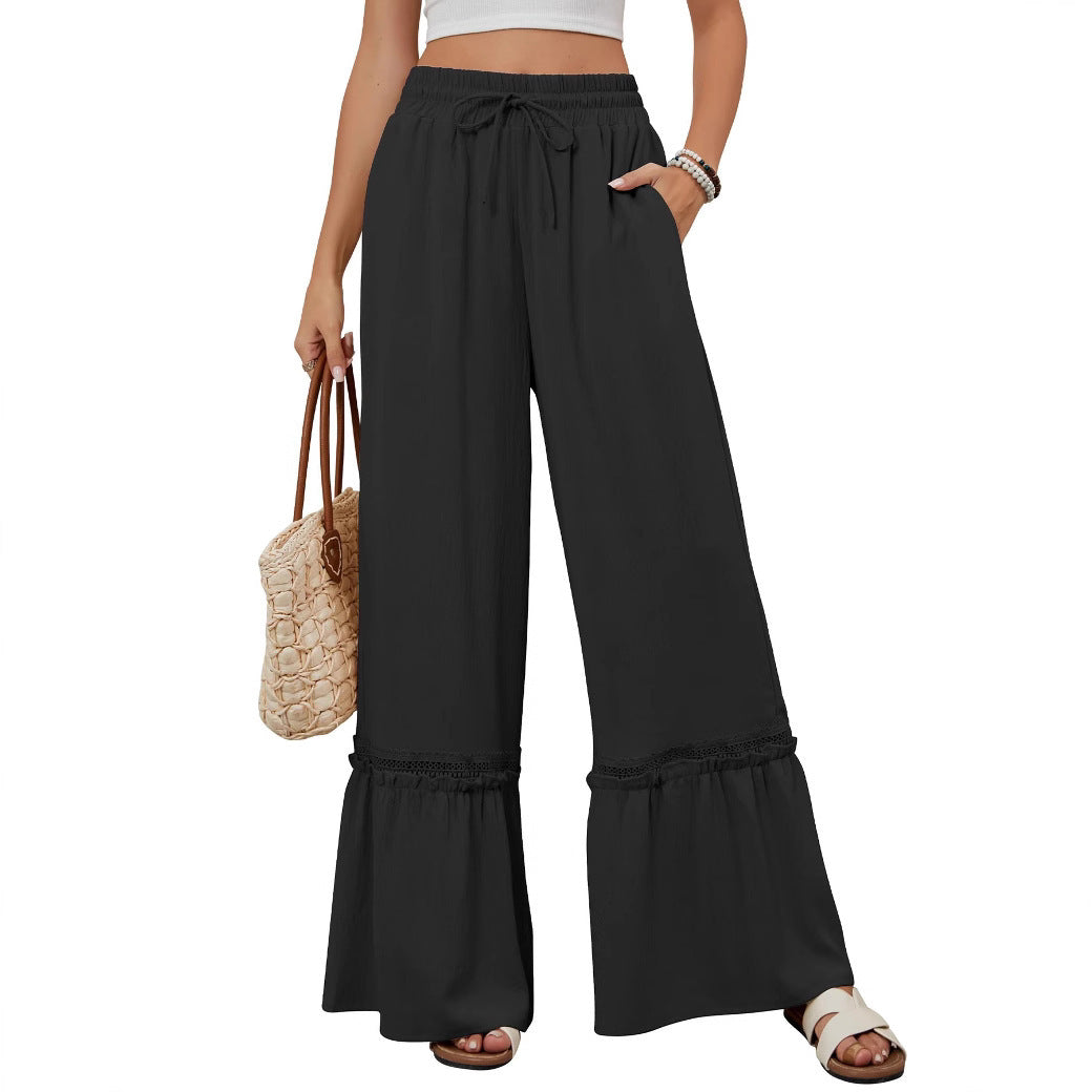 Women Wide Leg Trousers Apricot Polyester | Elegant Style-6
