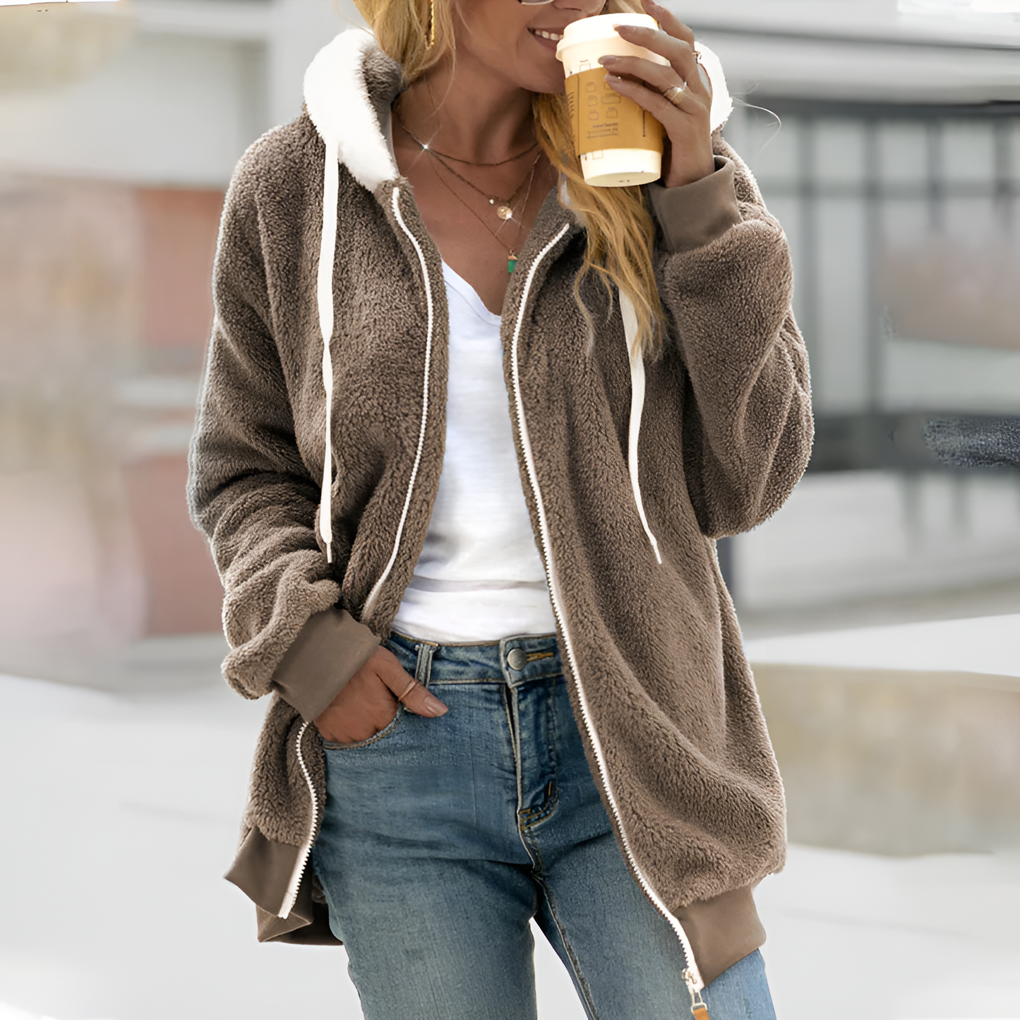 Women Oversized Sherpa Zip-Up Hoodie | Ella