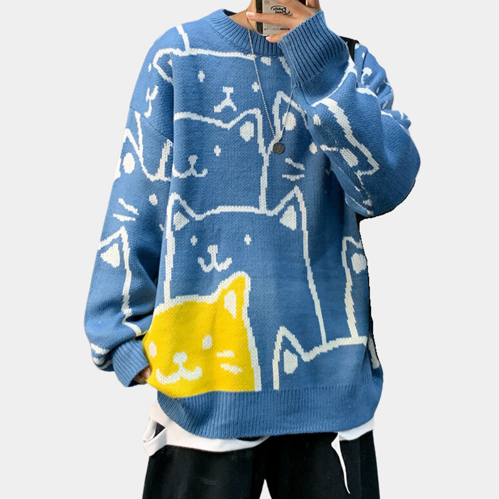 Men Graphic Cat Knit Sweater | Shaun