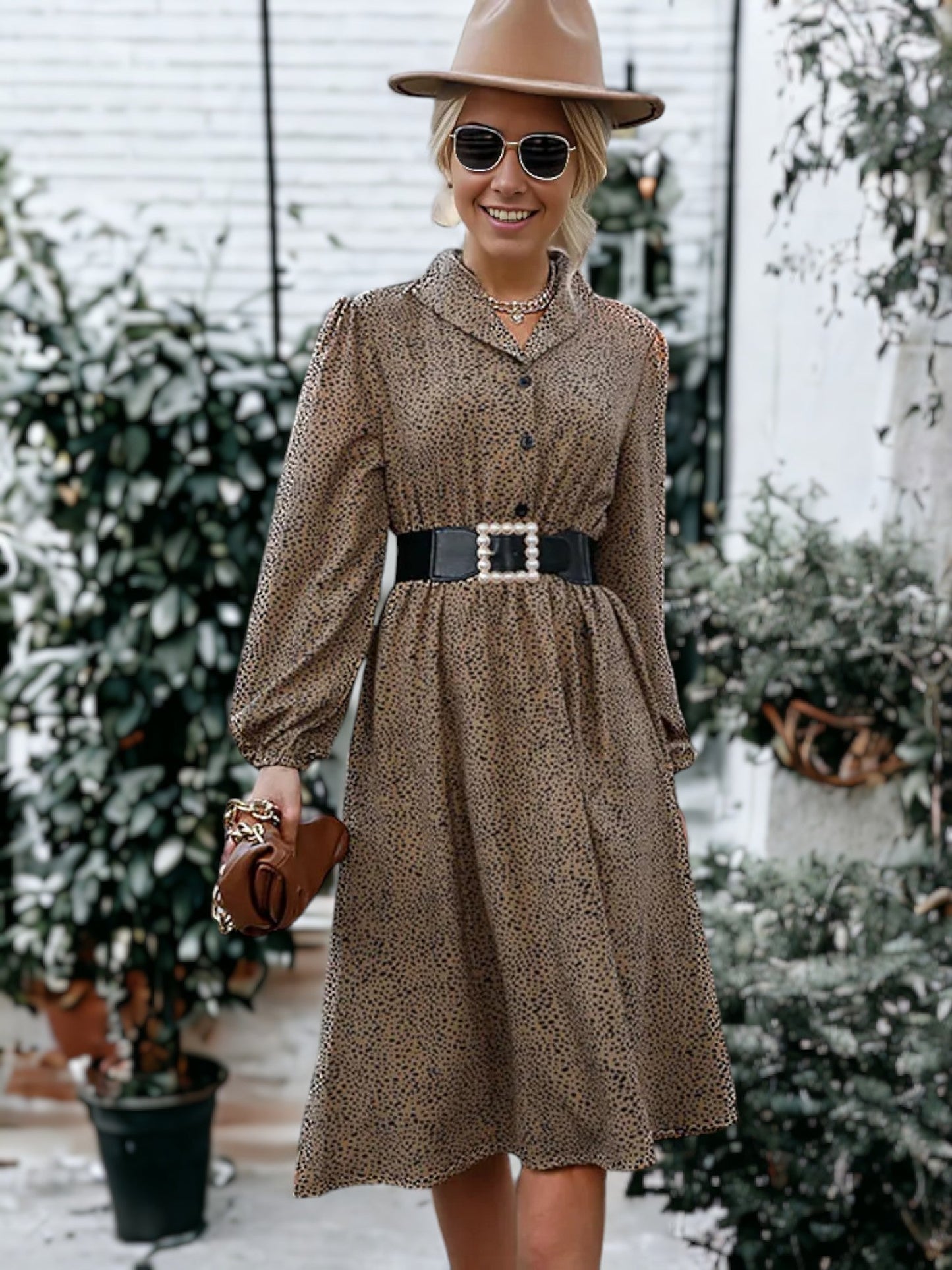 Women Shirt Dress Cheetah Print Polyester | Ashe-1