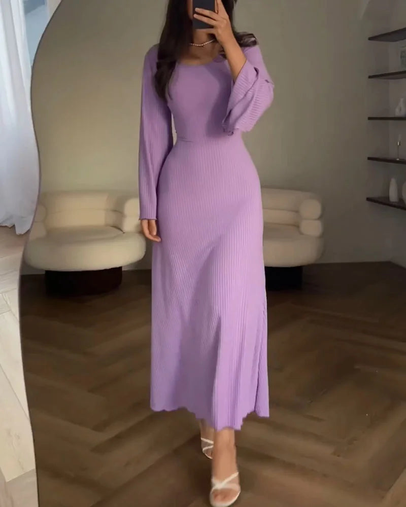Women Long-Sleeve Ribbed Maxi Dress | Geneva