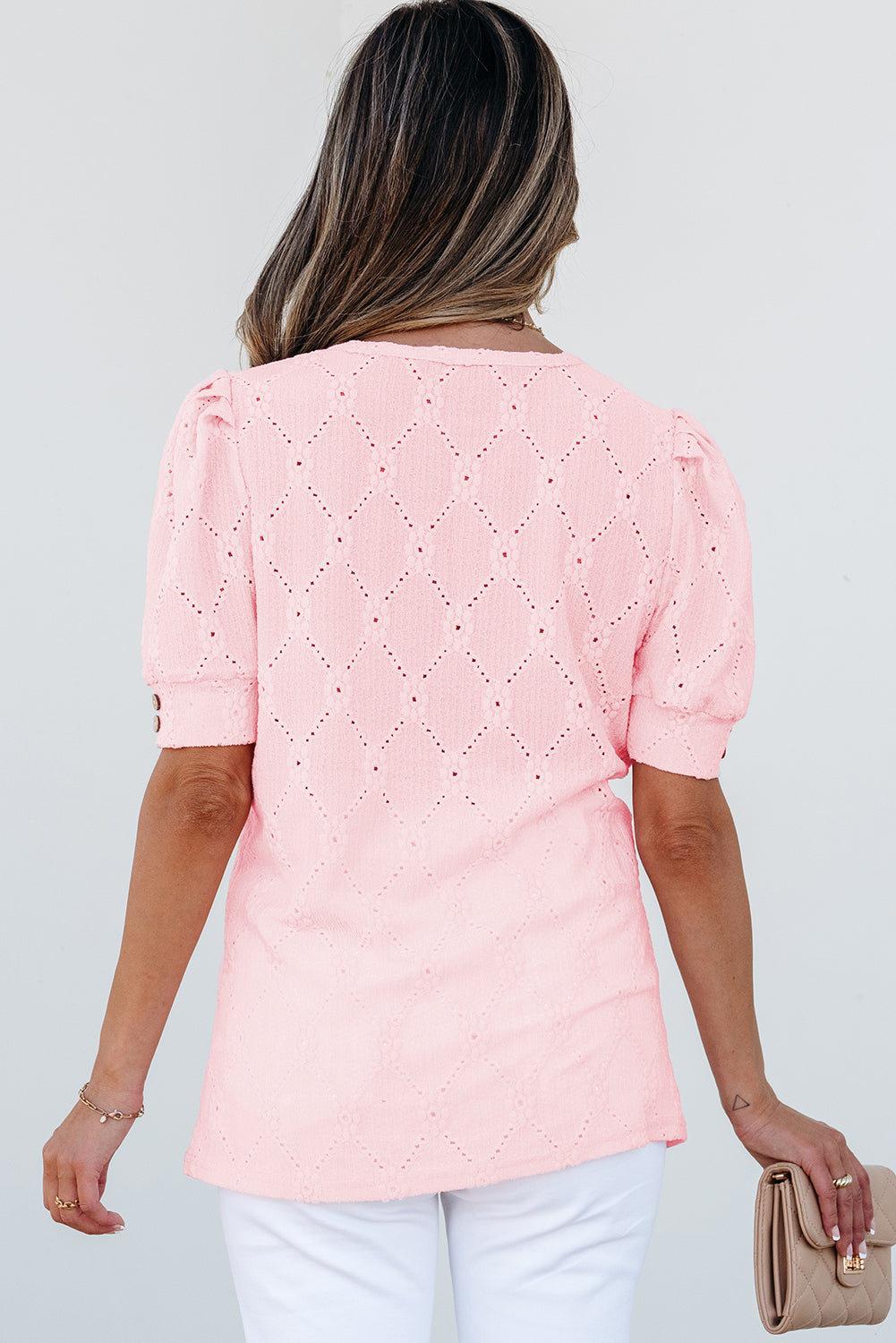 Eyelet Button Short Sleeve Top