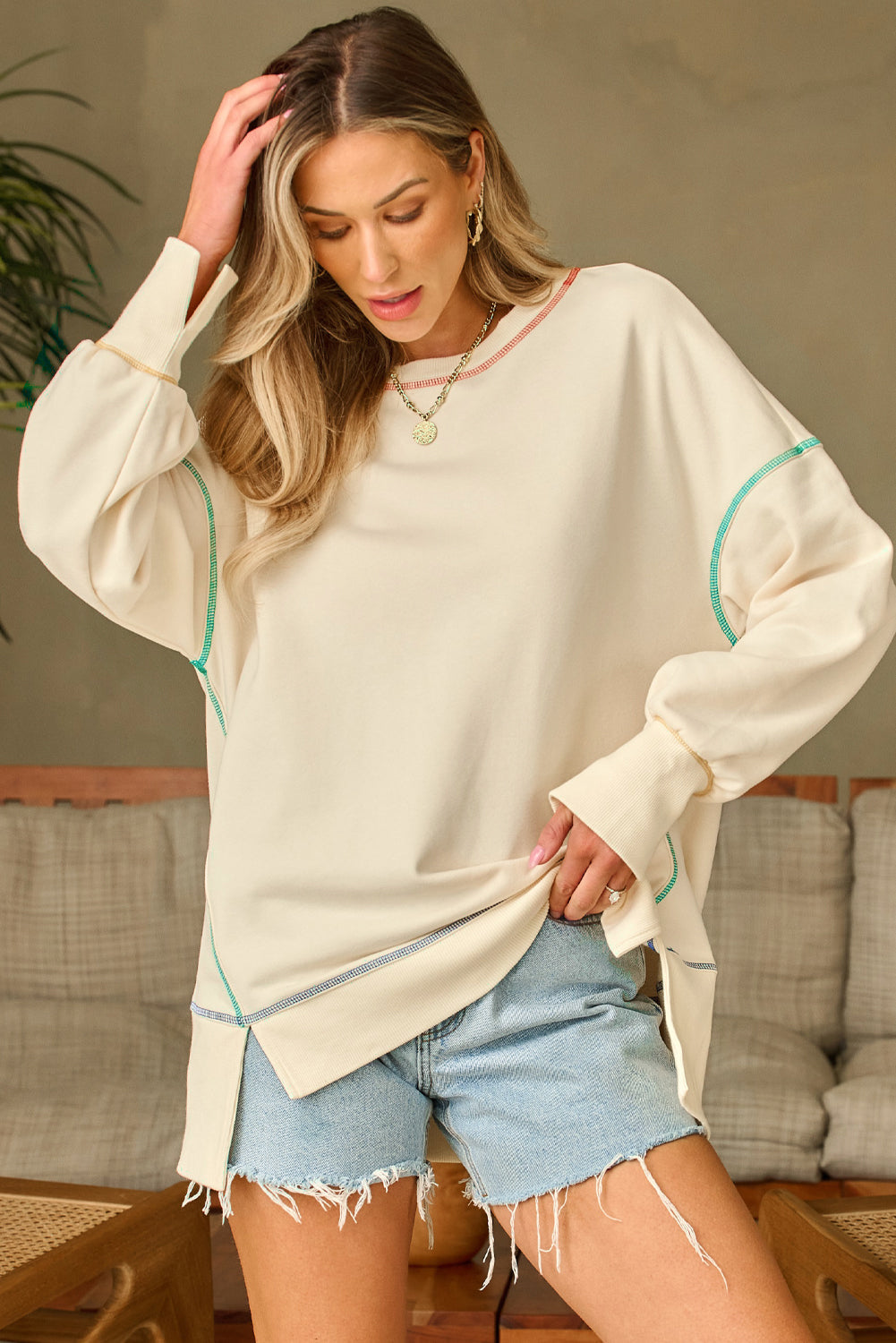 Women Oversized Sweatshirt Black Cotton | Casual Chic-4