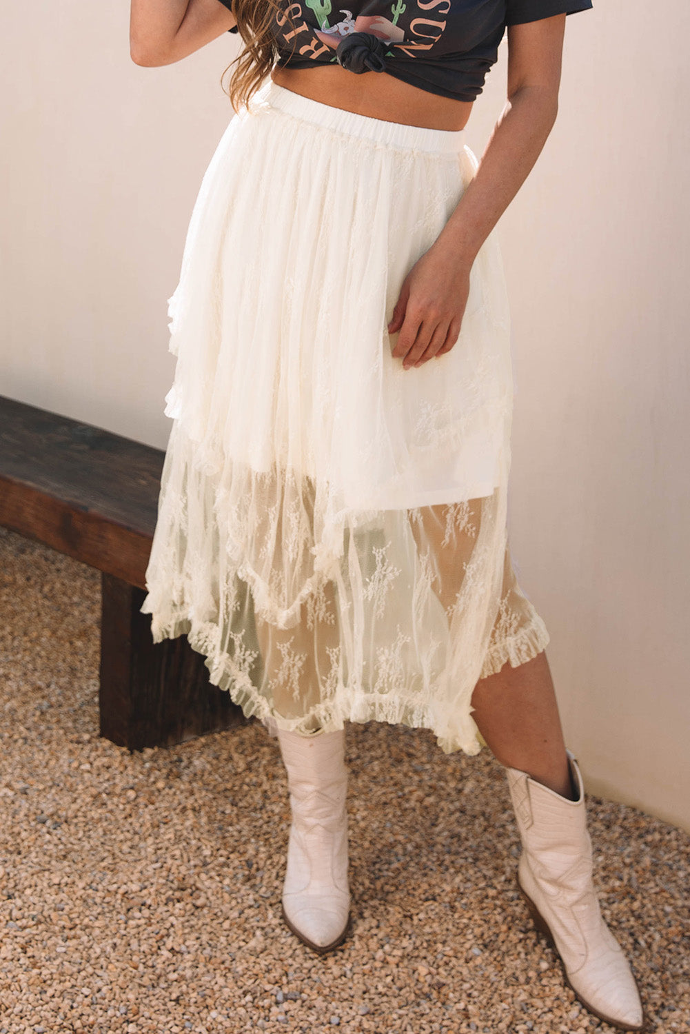 Women Lace Tiered Maxi Skirt | Maelira