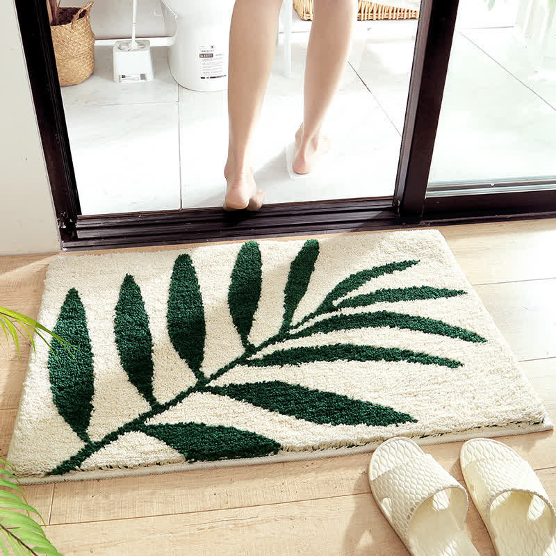Variant image for Floor Rug Green Leaf Print Polyester | Cozy Retreat-7