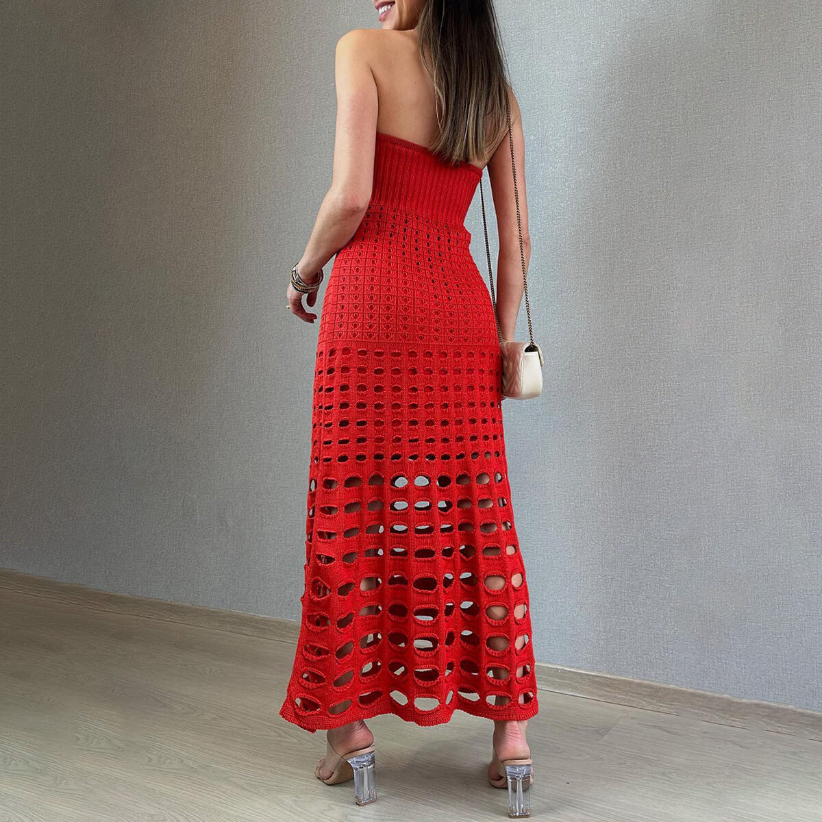 Women Strapless Crochet Knit Maxi Dress | Calira