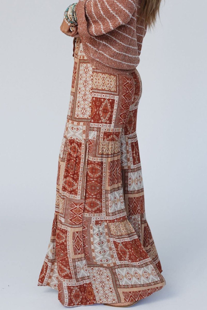 Women Boho Aztec Print Tiered Palazzo Pants | Jill