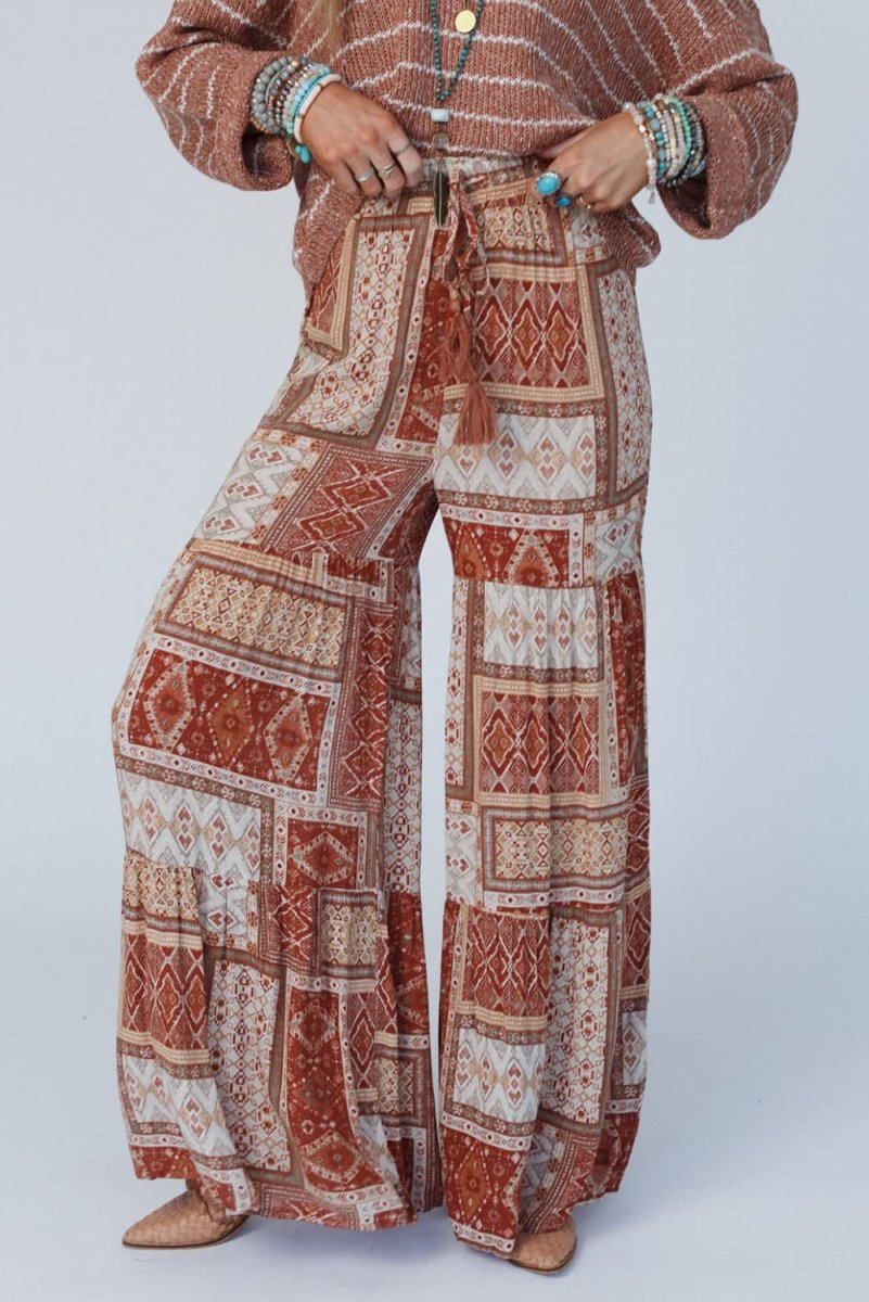 Women Boho Aztec Print Tiered Palazzo Pants | Jill