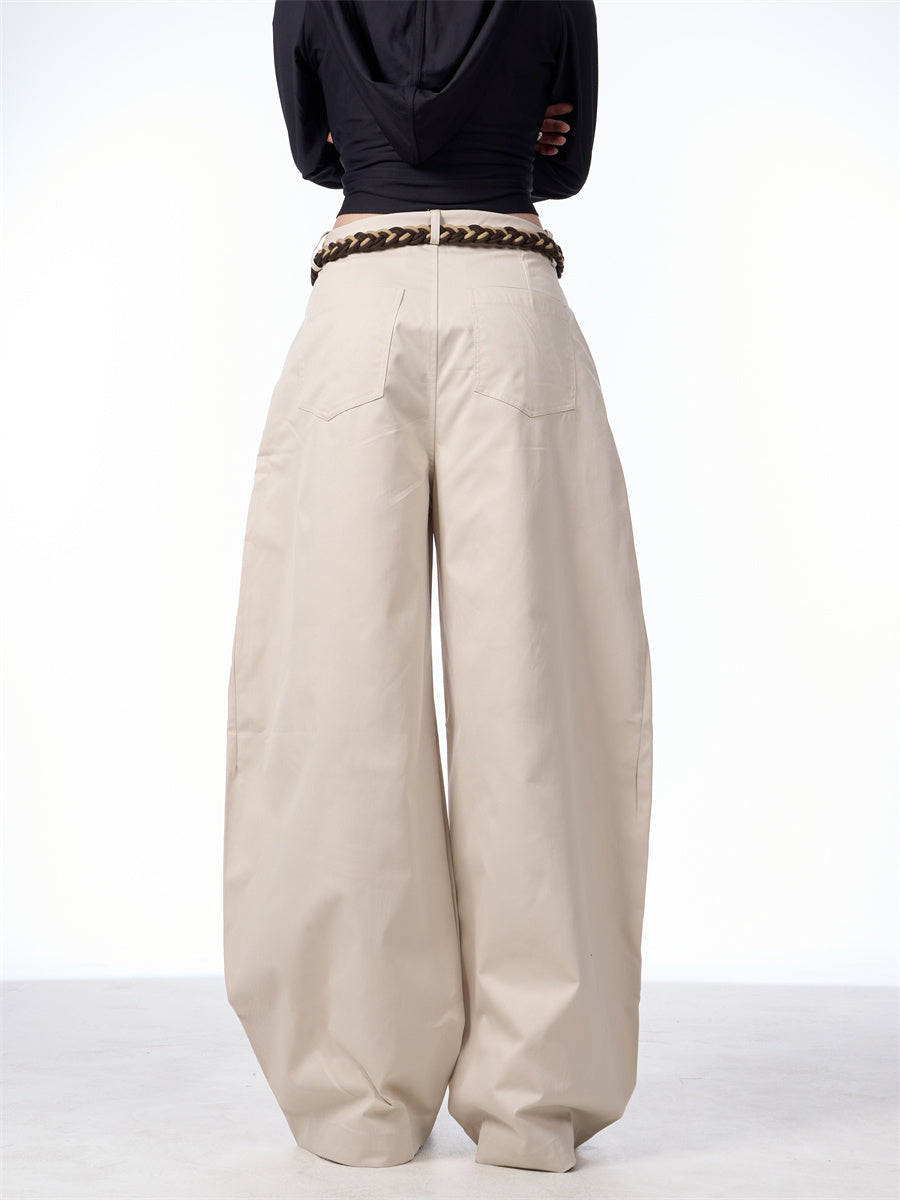 Women Wide Leg Pants Apricot Polyester | Retro Artist-4