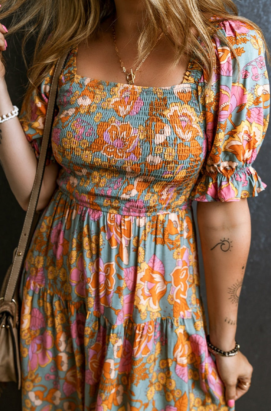 Women Smocked Puff Sleeve Floral Dress | Joan