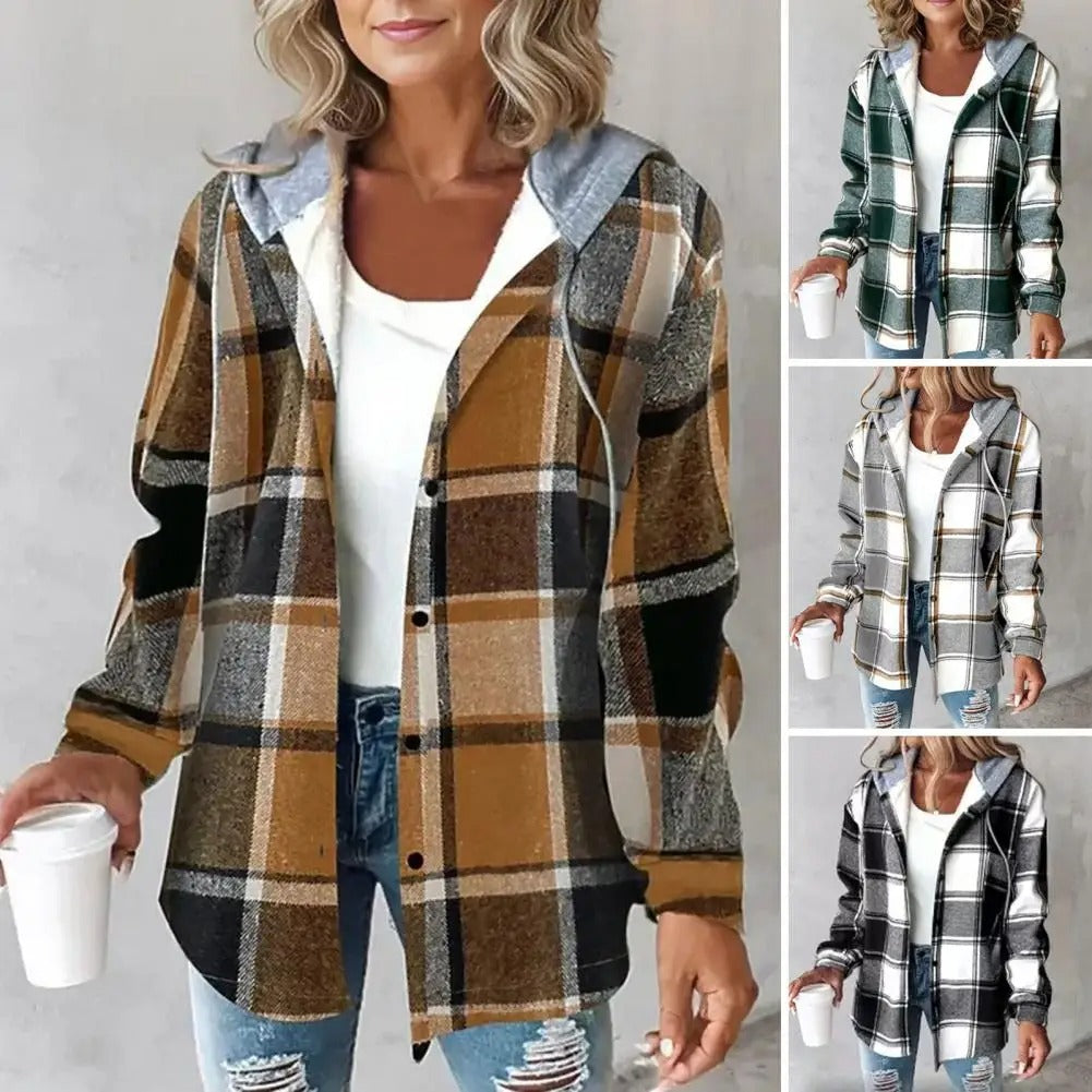 Women Plaid Hooded Shacket | Aurora