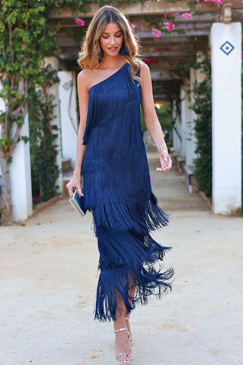Women One-Shoulder Fringe Dress | Grace