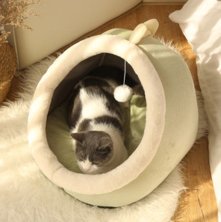 Cat Cave Bed Grey Cotton | Cozy Retreat-6