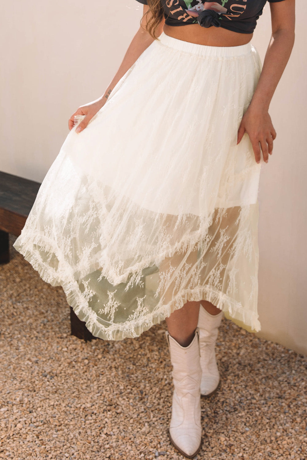 Women Lace Tiered Maxi Skirt | Maelira