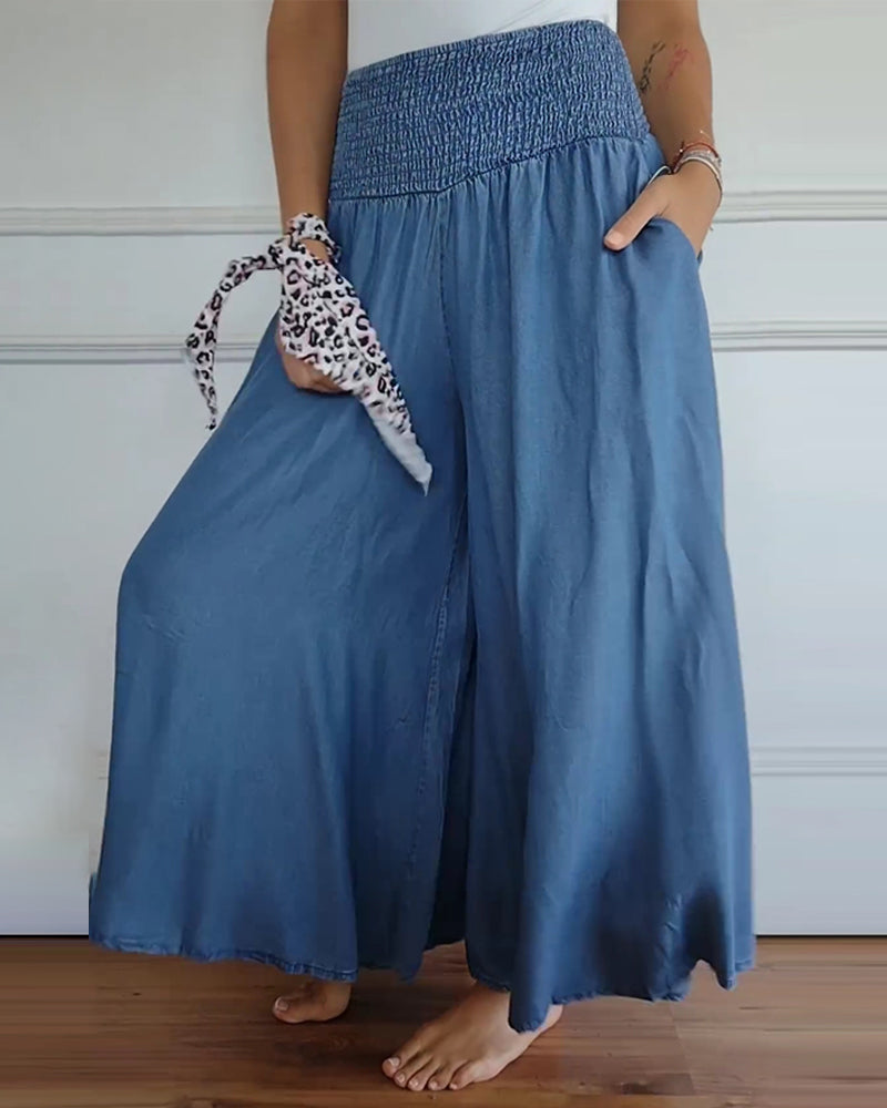 Women Wide Leg Trousers Black Cotton | Mira-5