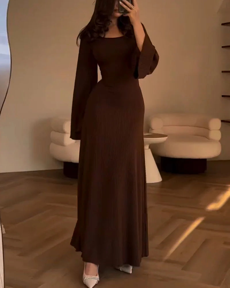 Women Long-Sleeve Ribbed Maxi Dress | Geneva