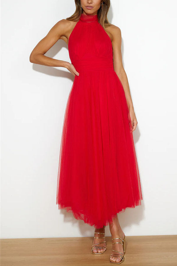 Women Halter-Neck Tulle Midi Dress | Emmeline