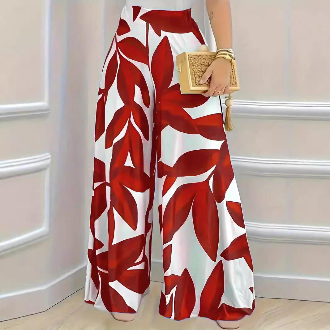Women Wide Leg Pants Red Polyester | Elegant Style-2