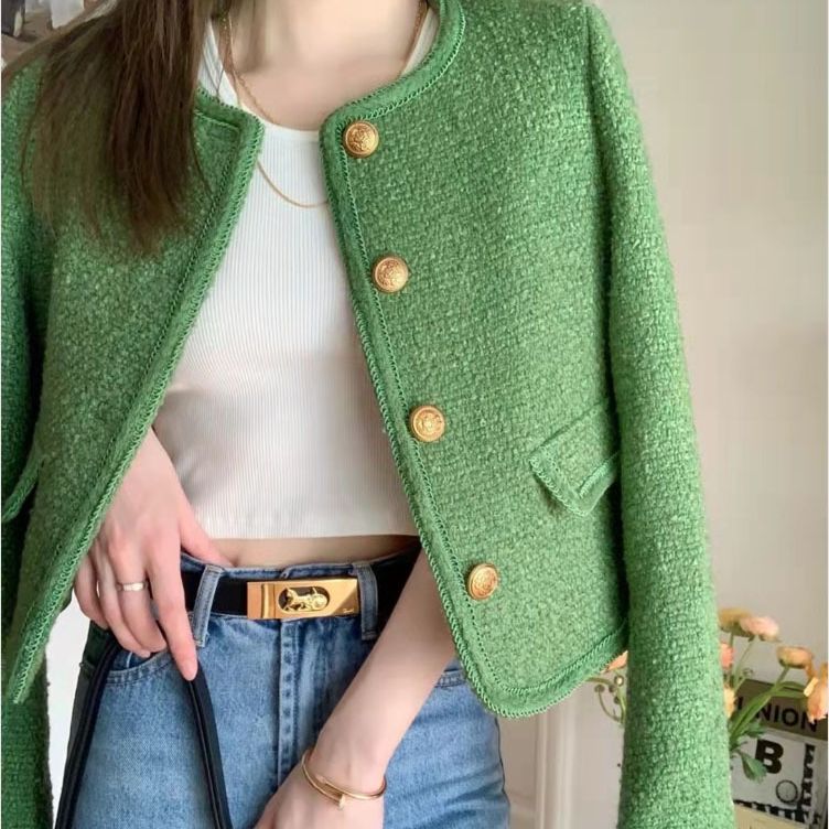 Women Tailored Jacket Green Tweed | Elegant Style-3