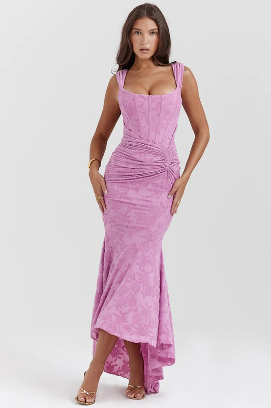 Women Lace Ruched High-Low Midi Dress | Diantha