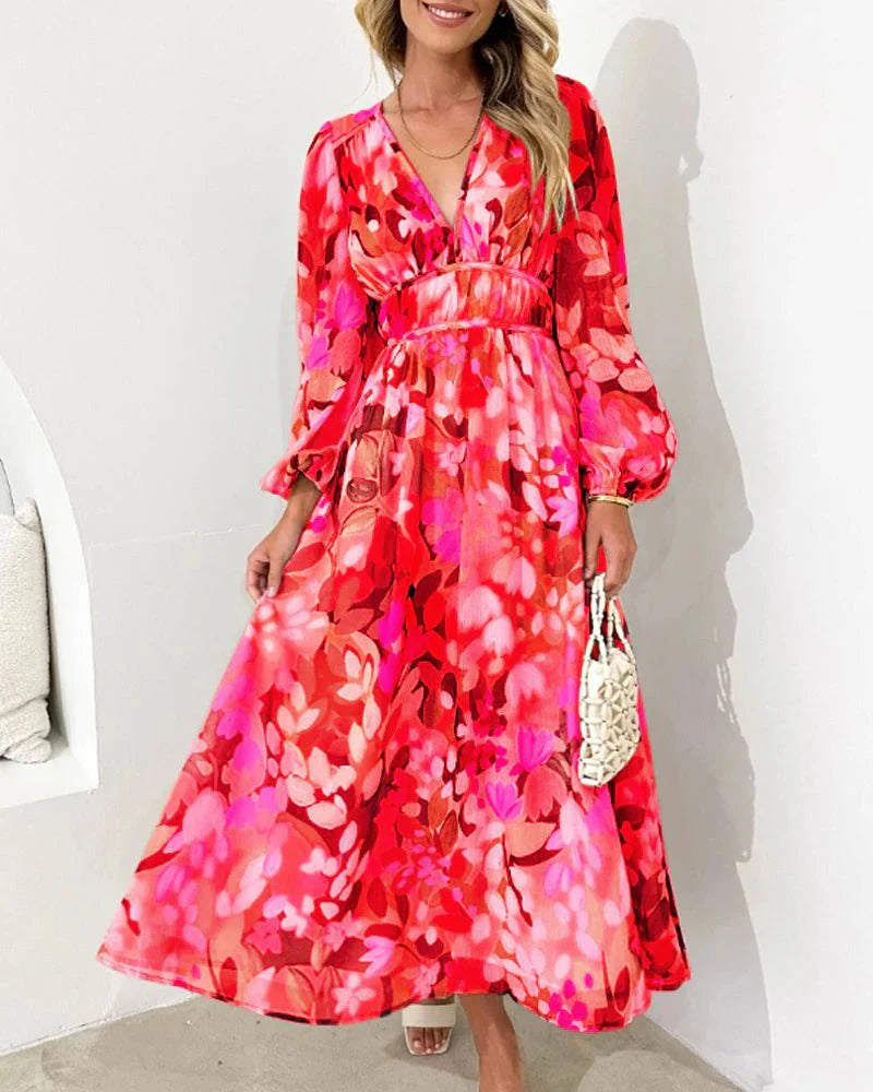 Women Elegant Floral V-Neck Maxi Dress | Charlotte