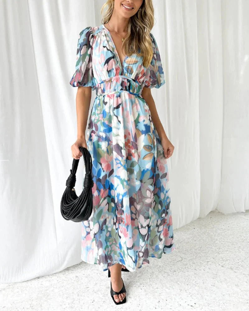 Women Elegant Floral V-Neck Maxi Dress | Charlotte