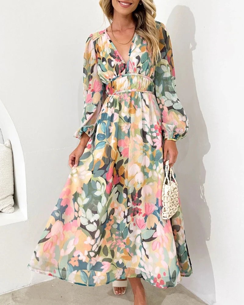 Women Elegant Floral V-Neck Maxi Dress | Charlotte