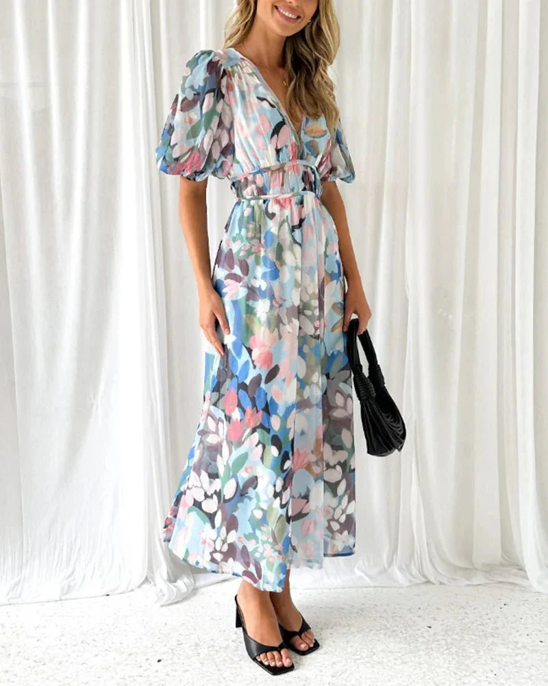 Women Elegant Floral V-Neck Maxi Dress | Charlotte