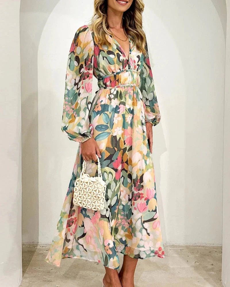 Women Elegant Floral V-Neck Maxi Dress | Charlotte