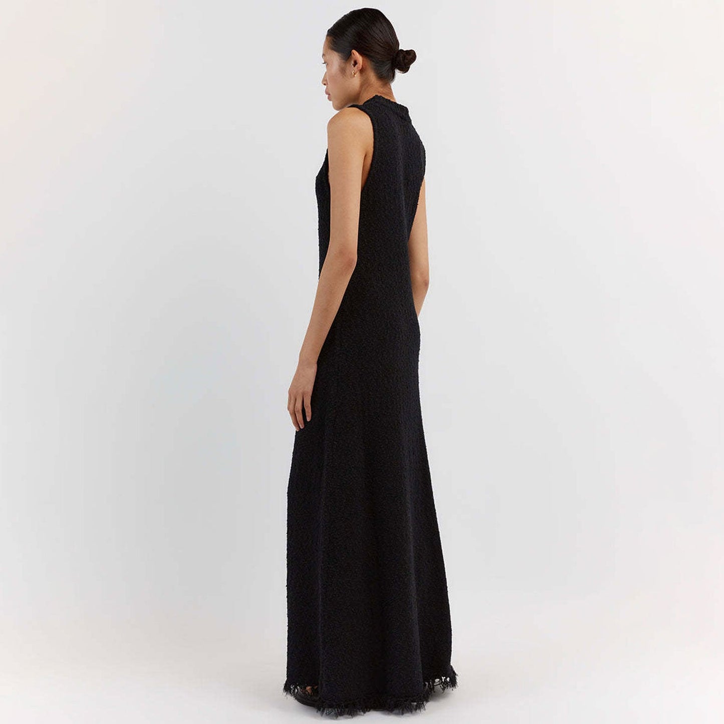 Women Sleeveless Knit Maxi Dress with Fringe Hem | Elanise