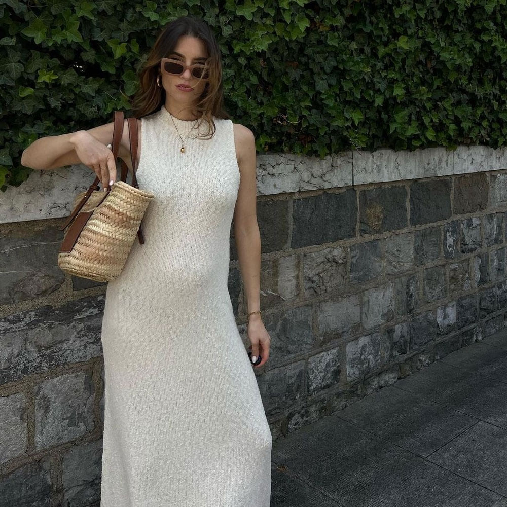 Women Sleeveless Knit Maxi Dress with Fringe Hem | Elanise