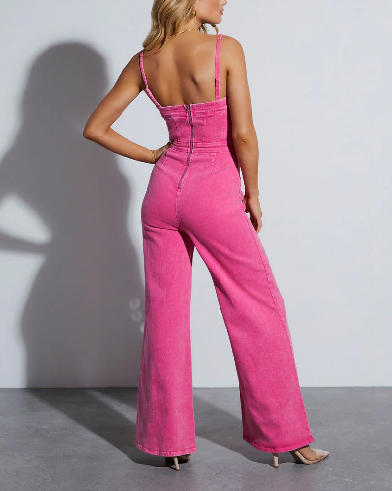 Women Strappy Wide-Leg Denim Jumpsuit | Nerissa