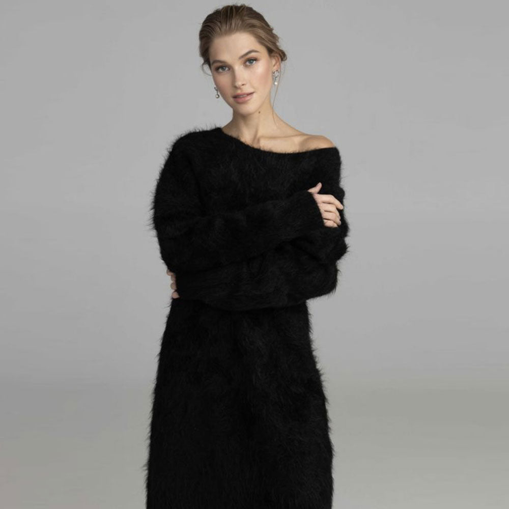 Women Fluffy Knit Long Sleeve Midi Dress | Isaura