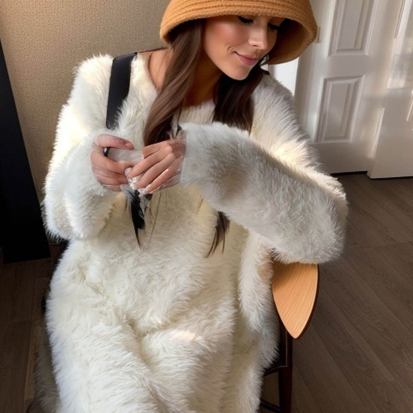 Women Fluffy Knit Long Sleeve Midi Dress | Isaura