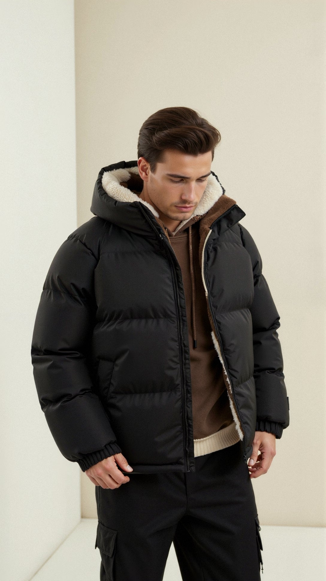 Men Insulated Sherpa-Lined Puffer Jacket | Cyrusteem