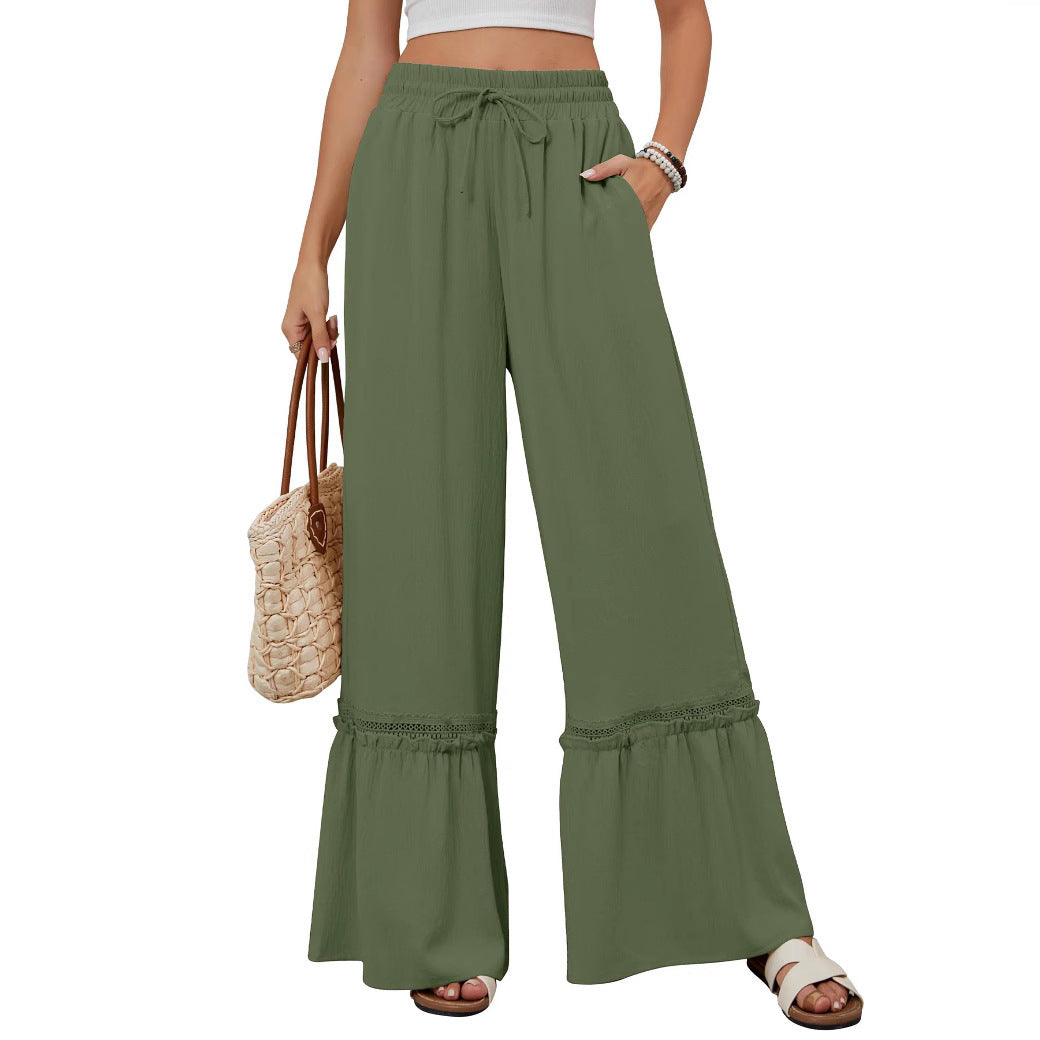 Women Wide Leg Trousers Apricot Polyester | Elegant Style-5