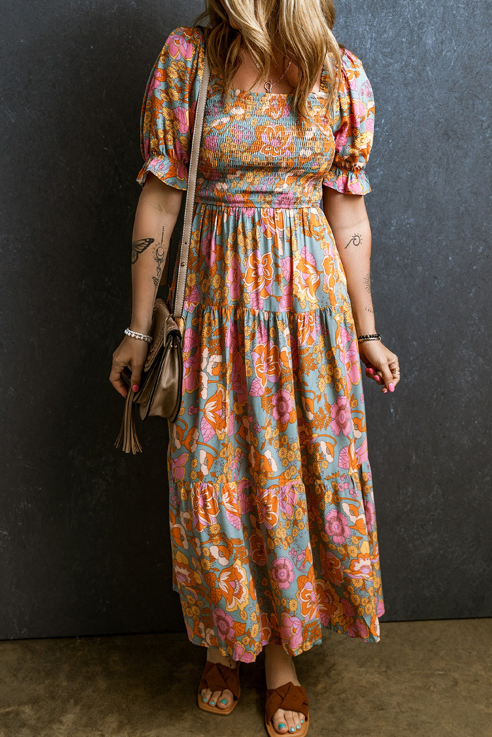 Women Smocked Puff Sleeve Floral Dress | Joan