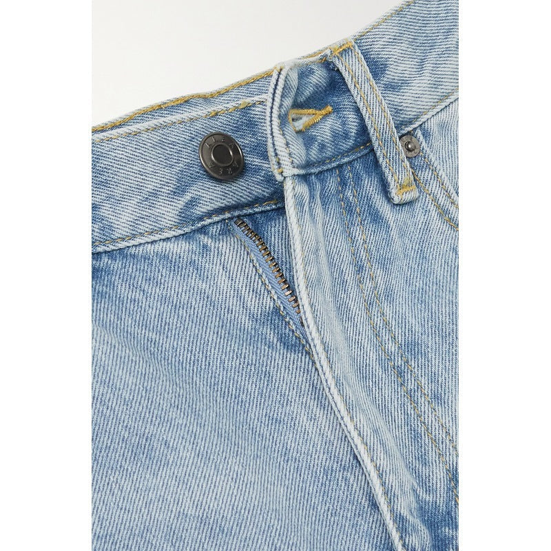 Women Straight Leg Jeans Light Blue Cotton | Crystal Elegance-5